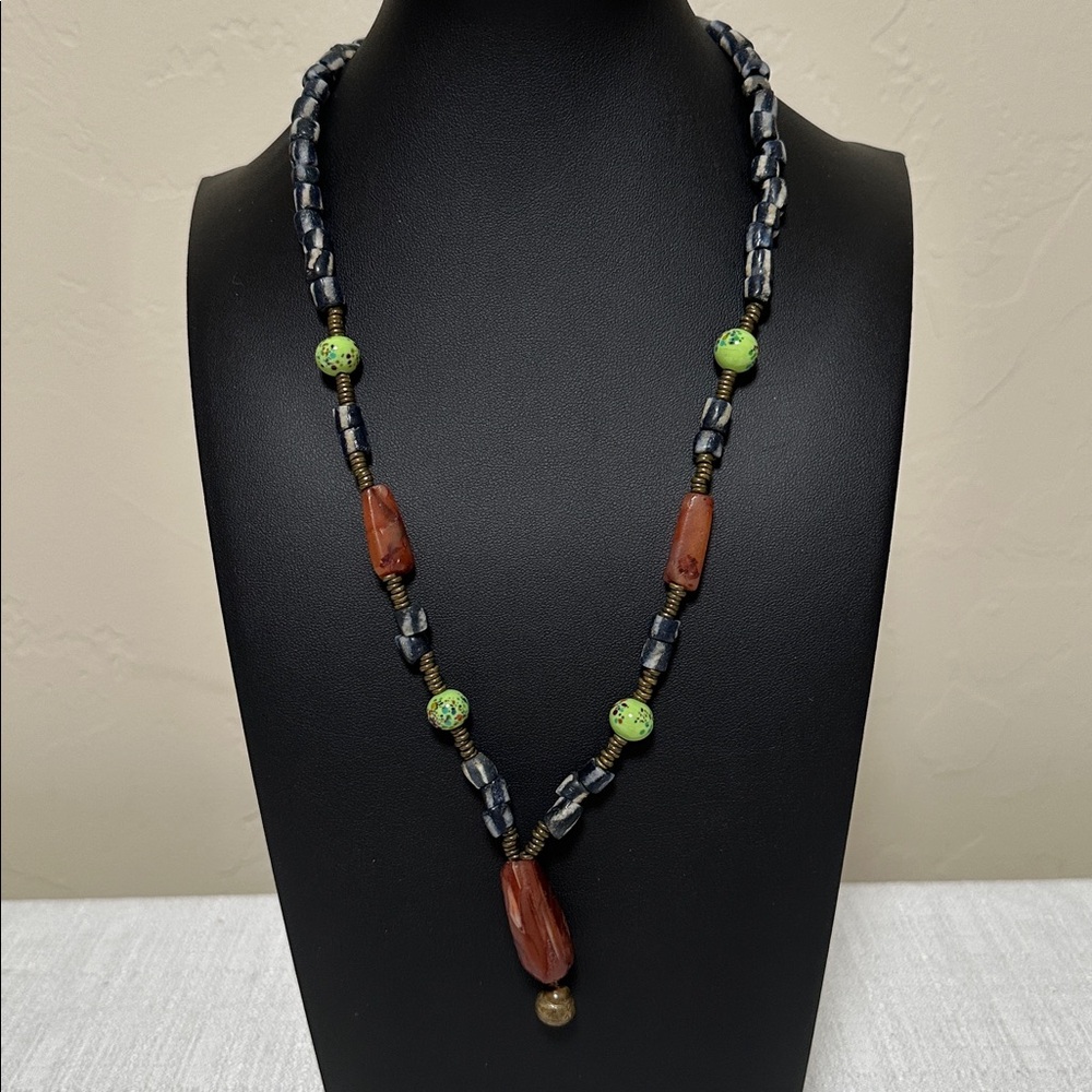 Vintage Boho Glass & Cornelian Stone Necklace